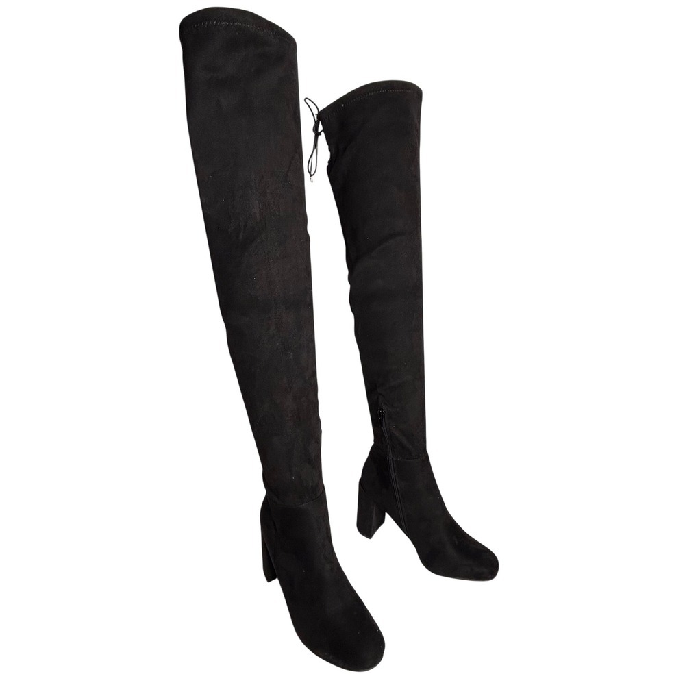 Chinese Laundry Black Suede Lace Up Back Chunky Heel Over The Knee Boots‎ Size 8
